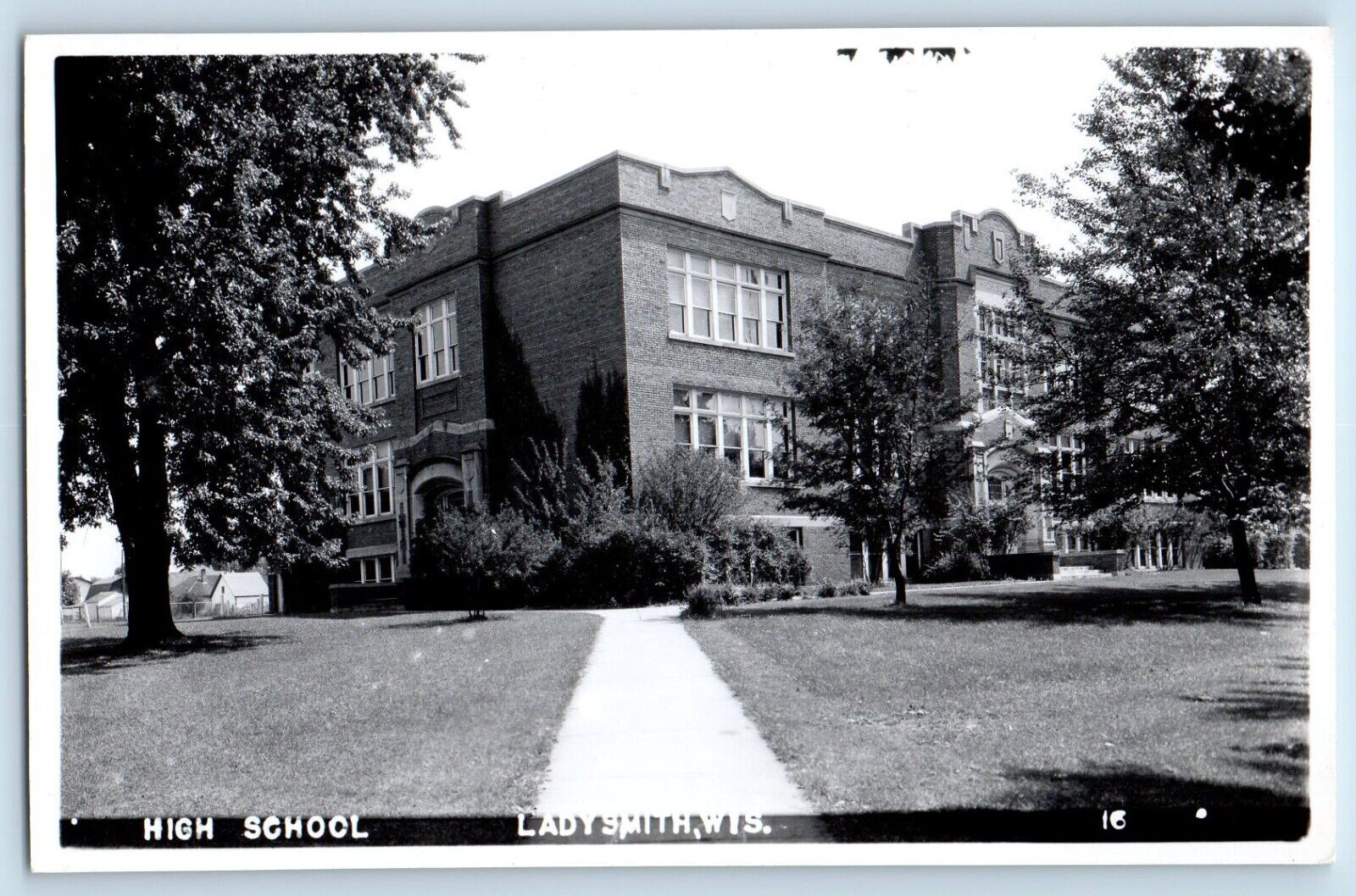 Ladysmith Wisconsin WI Postcard RPPC Photo High School Building c1940's Vintage