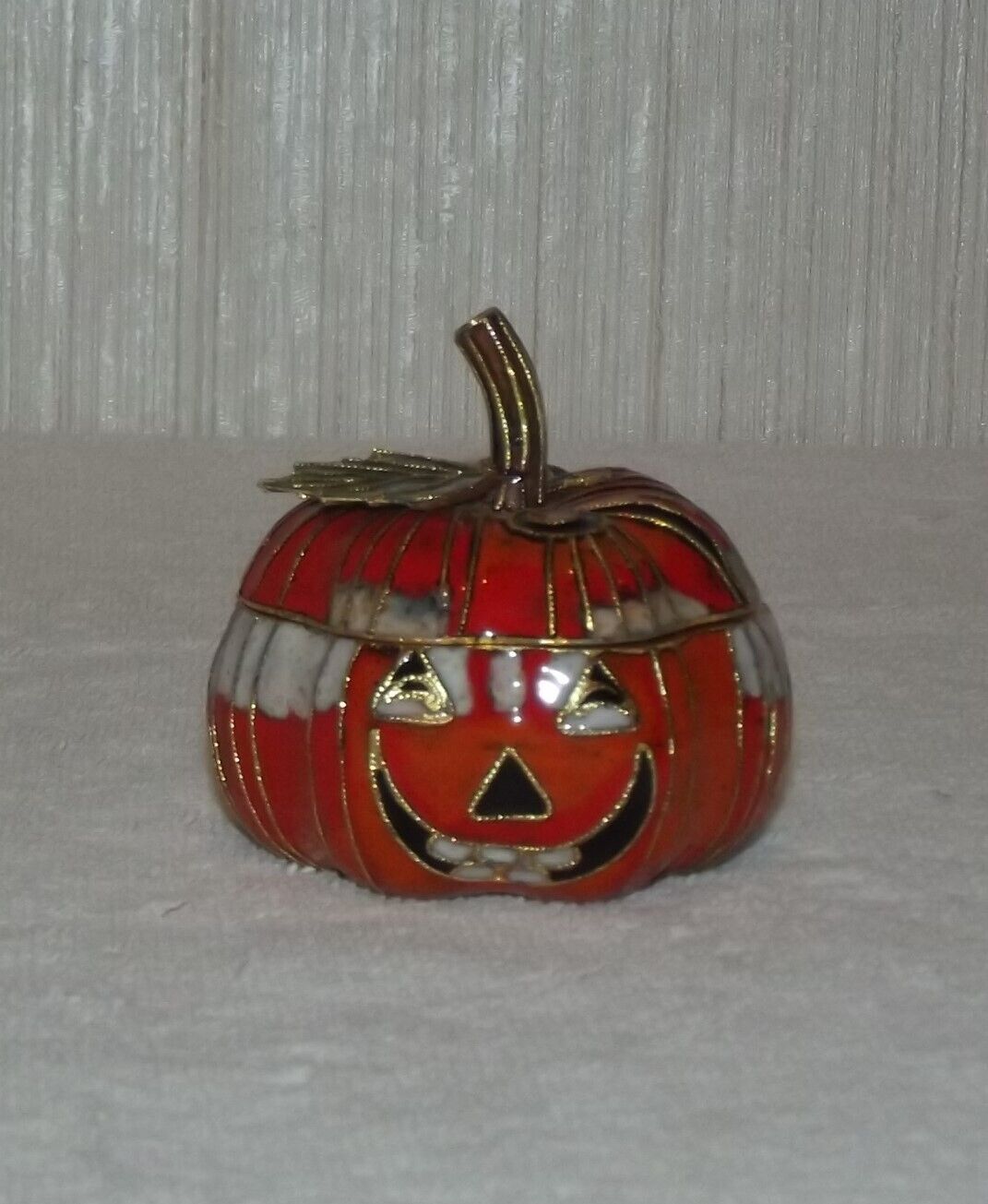 Cloisonne Harvest Pumpkin Jack-O-Lantern Trinket Box Oriental Treasures COA NIB