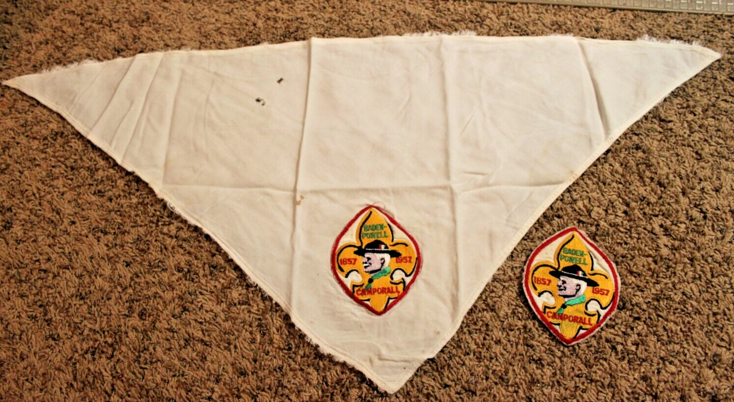 Vintage Boy Scout 1857 1957 Uniform Neckerchief Scarf Baden Powell Camporall BSA