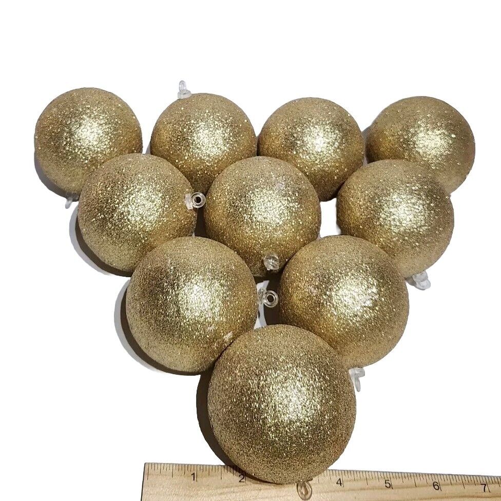 Vintage Set Of 10 GOLD GLITTER BALL ORNAMENTS Styrofoam 3\