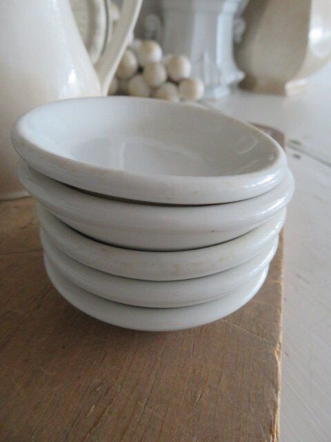 STACK  5 AWESOME Old Vintage WHITE IRONSTONE BUTTER PATS Thick Chunky Butterpats