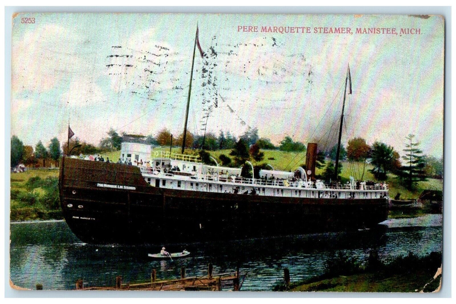 1911 Pere Marquette Steamer Ship Manistee Michigan MI Vintage Antique Postcard