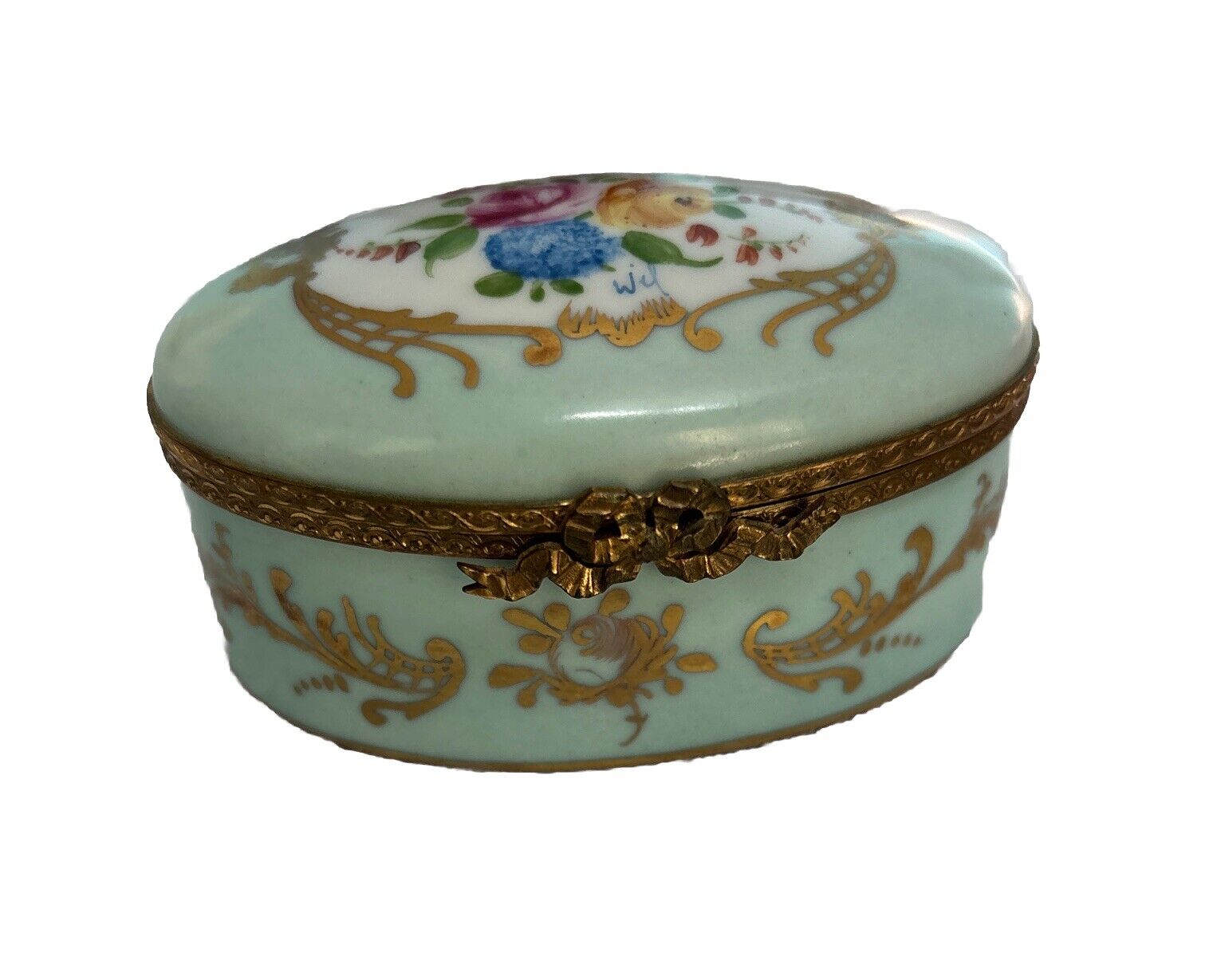 Vintage Limoges Peint Main Porcelain Floral Rectangular Trinket Box Signed