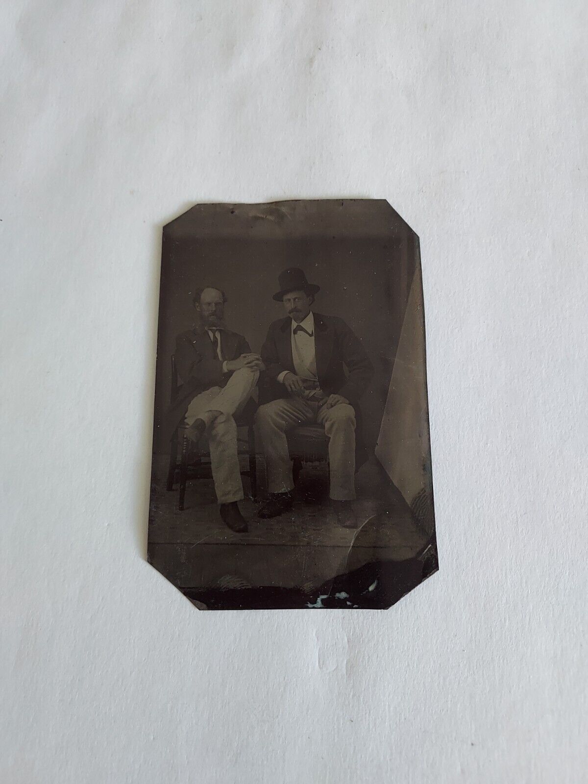 Vintage Tin Type Photo 2 Men Sitting In Chairs