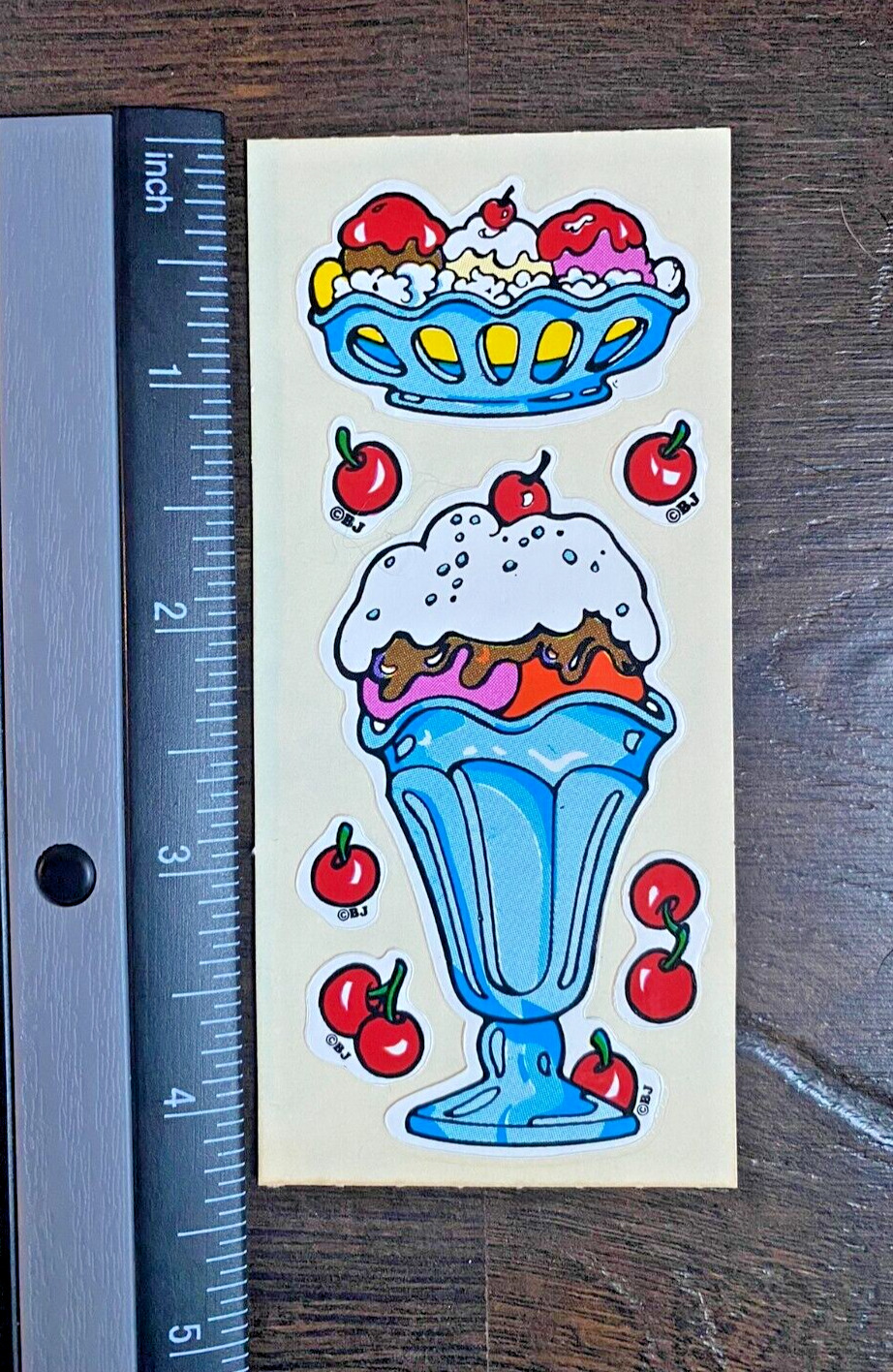 Vintage 1980\'s 80’s BJ Decal Specialties Sticker Strip- Ice Cream Sundae  - Rare