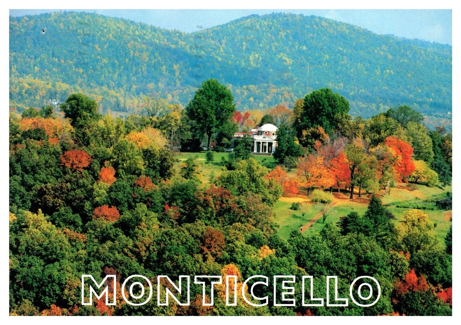 Monticello Aerial Charlottesville Virginia Nature Landscape Chrome Postcard WOB 