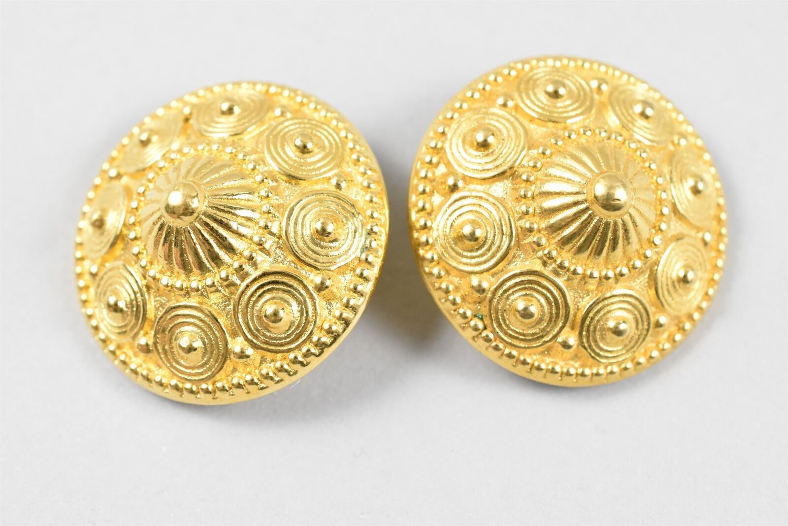 Two (2) Old Gilt Plastic Huge Extra Fancy Buttons 27mm