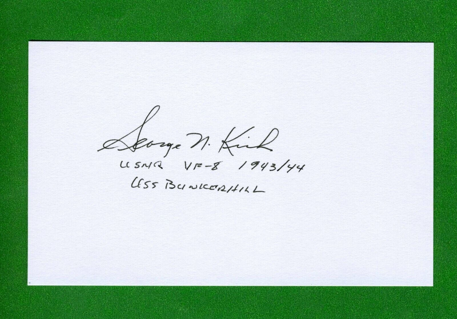 George Kirk WWII Fighter Pilot Ace-7 Kills Signed 3x5 Index Card R0278