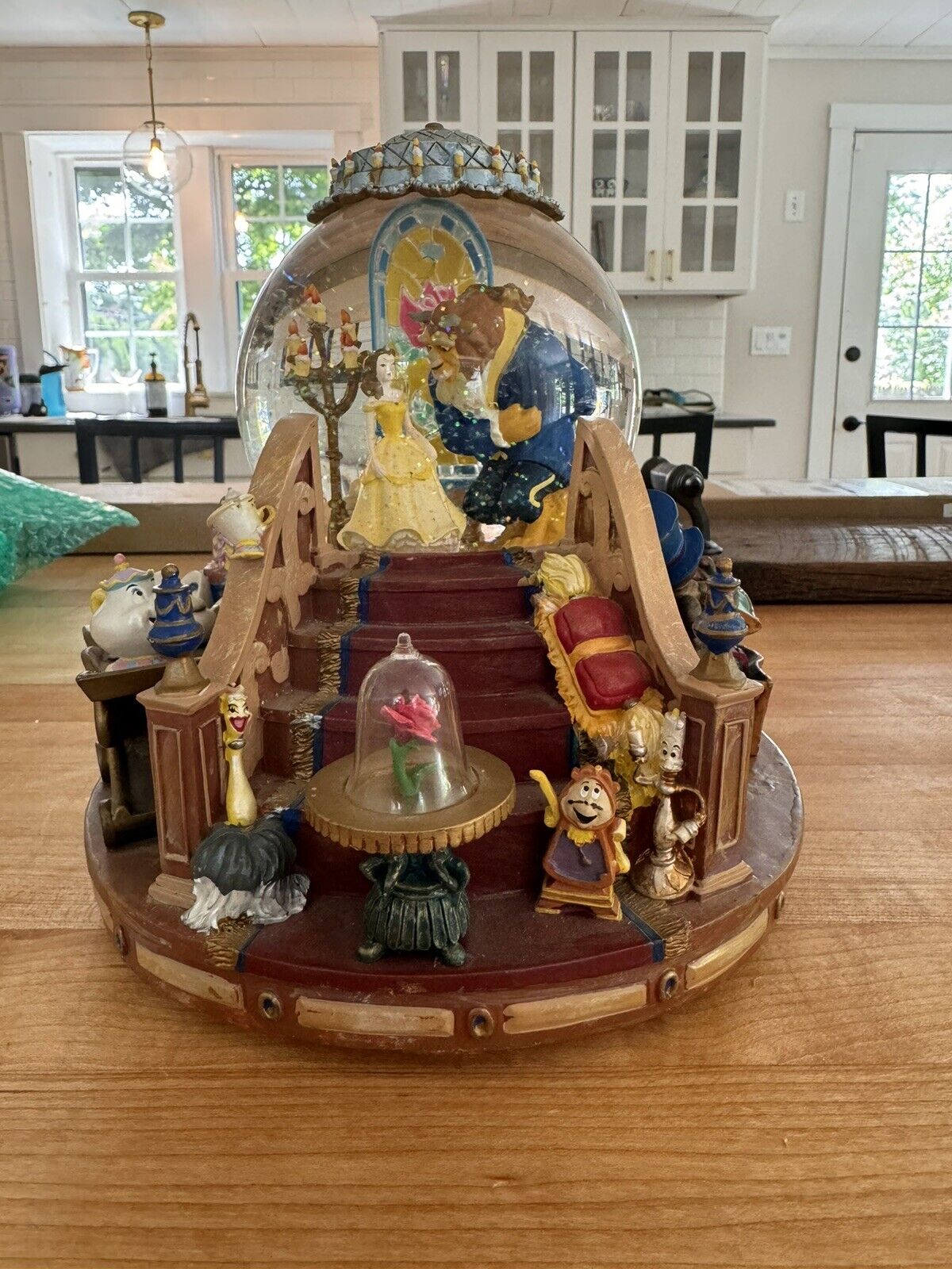 Vintage 1991 Beauty The Beast Musical Snow Globe Enchanted Love Fireplace 6/1