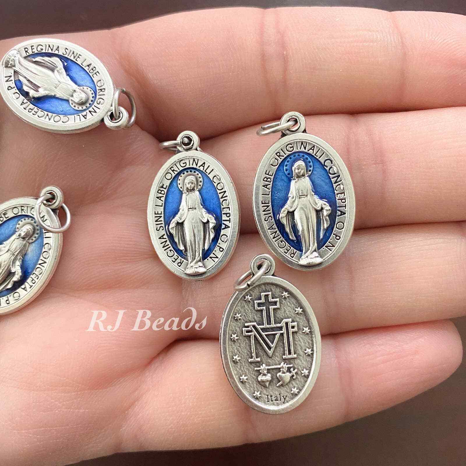 Lot of 3 BLUE Miraculous Medal Virgin Mary Medal Pendant Jewelry Charm Size 1