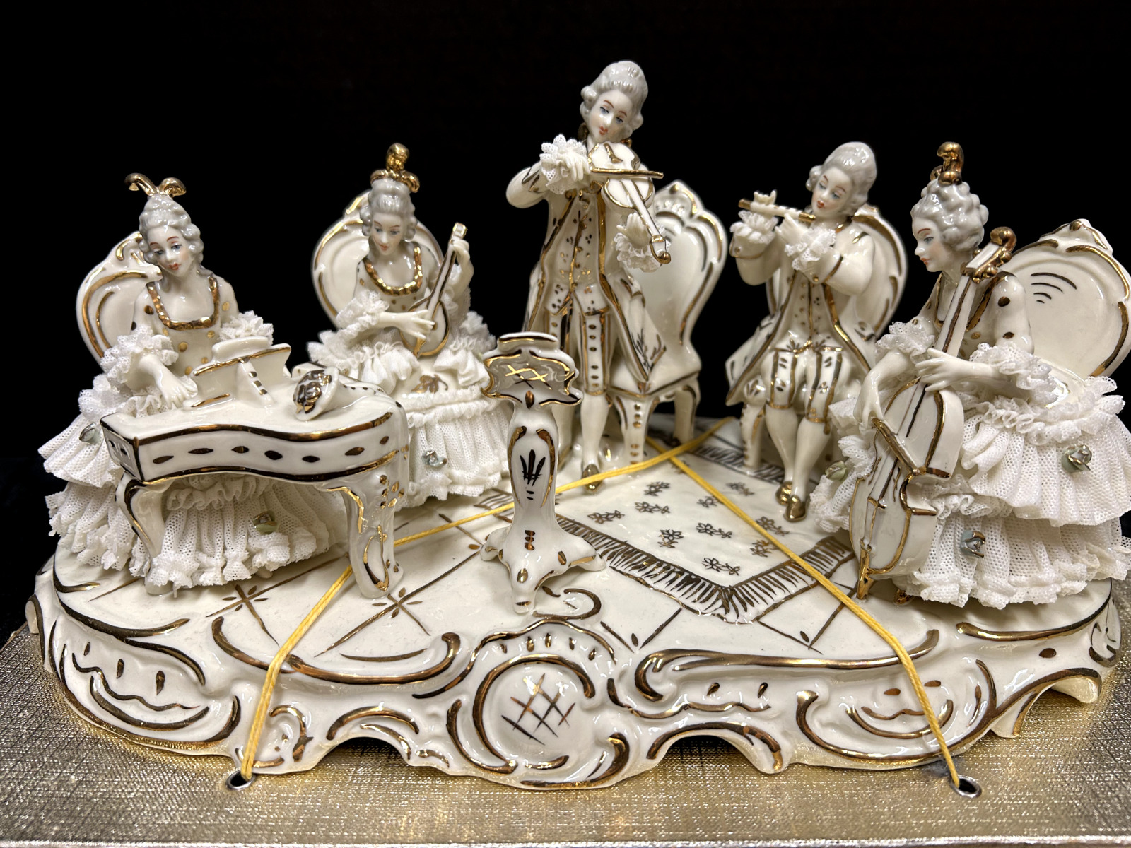 Vintage Dresden Art Musician Porcelain Figurines 11” Large Gold Germany
