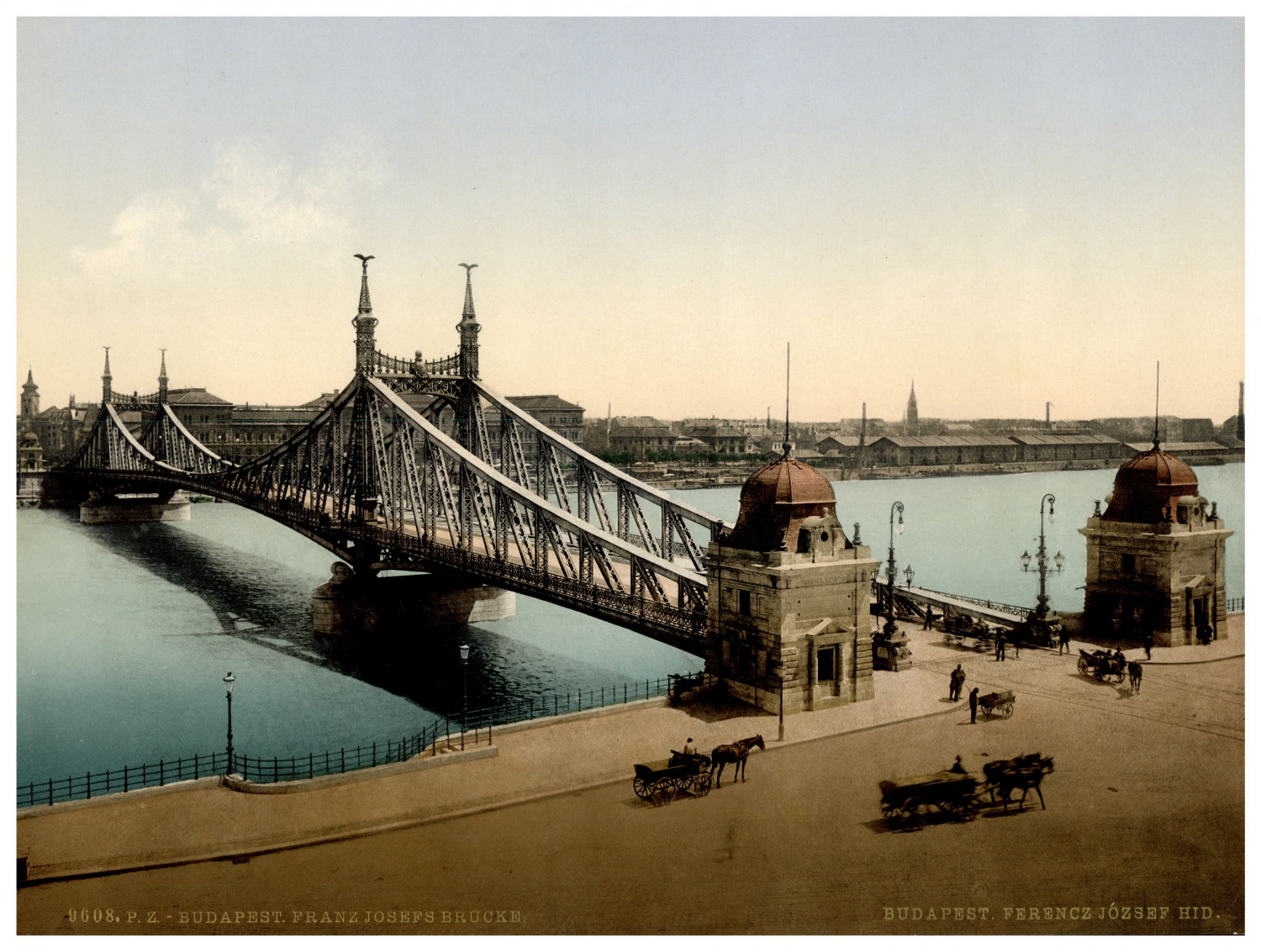 Magyarország, Budapest, Ferenc József hid vintage photochrome, Hungary, Budapest