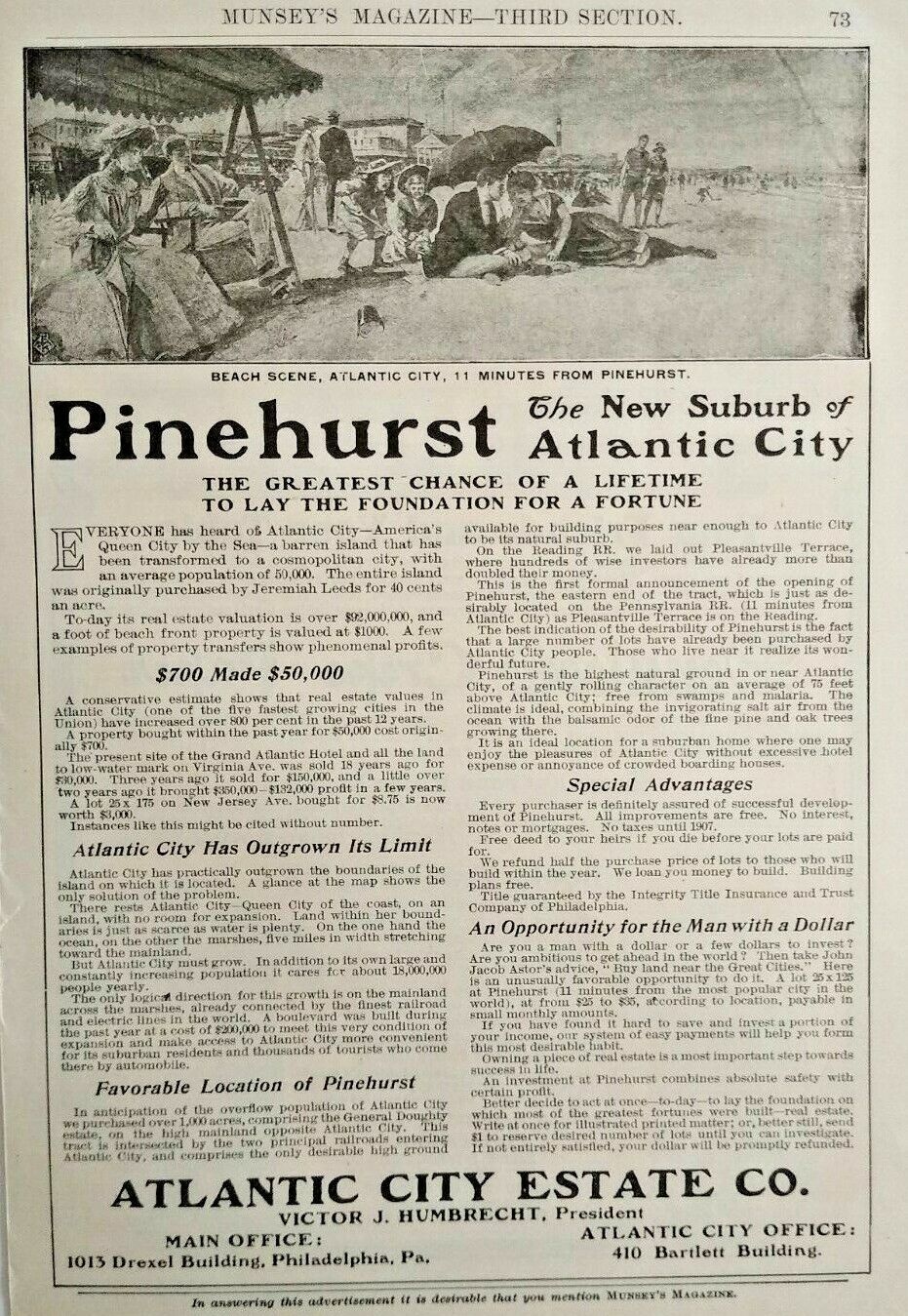 1906 Pinehurst Atlantic City NJ Suburb Real Estate Victor Humbrecht Print Ad