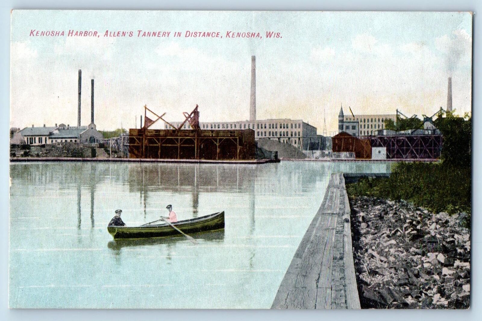 c1910\'s Kenosha Harbor Allen\'s Tannery In Distance Kenosha Wisconsin WI Postcard