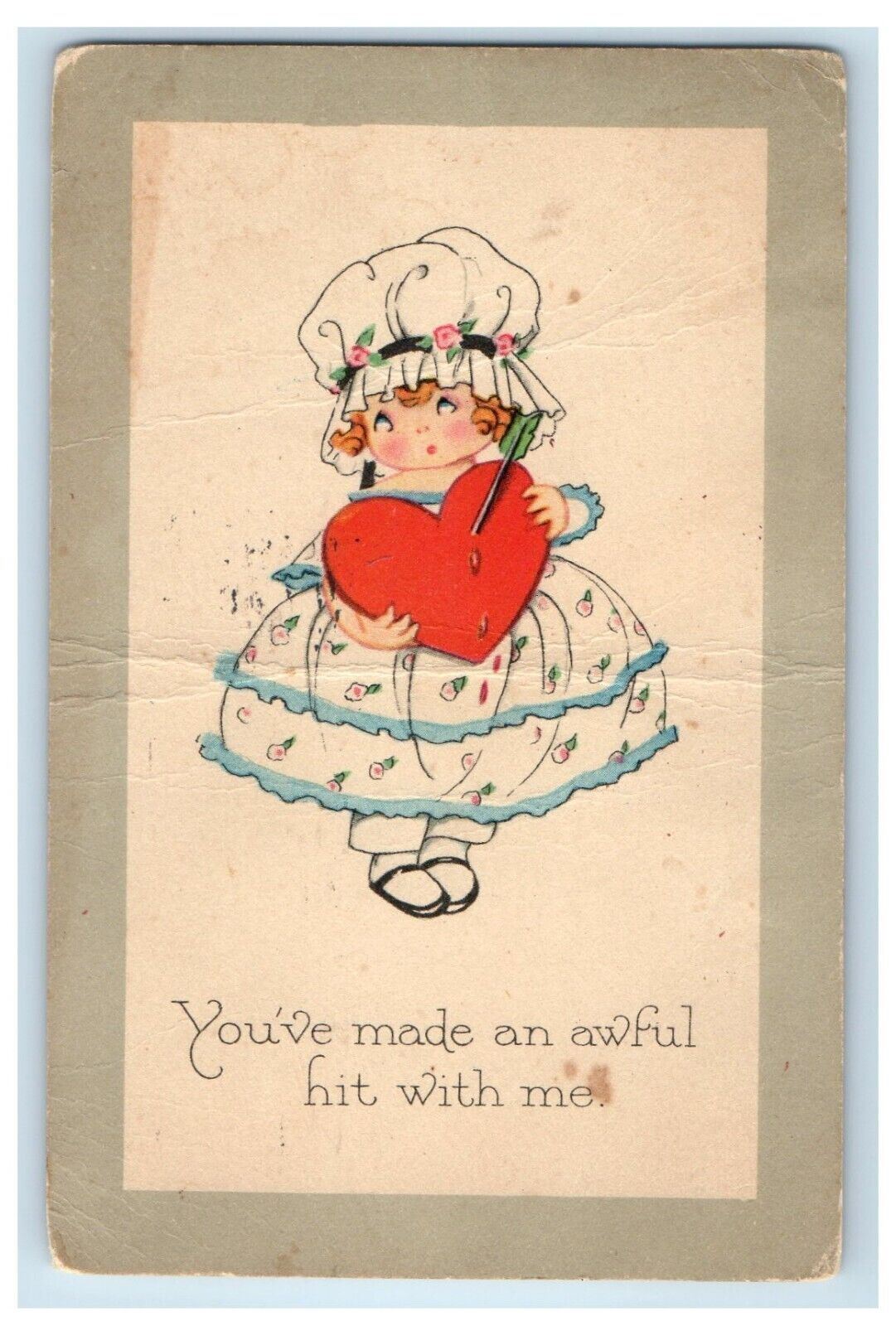 1925 Valentine Little Girl Heart Arrow New Haven Connecticut CT Vintage Postcard
