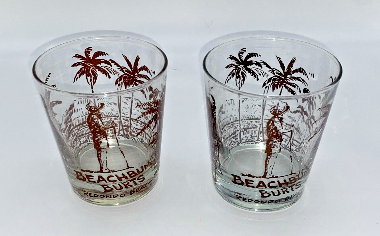 Beachbum Burts Cocktail Glasses Redondo Beach California Vintage 2 EUC