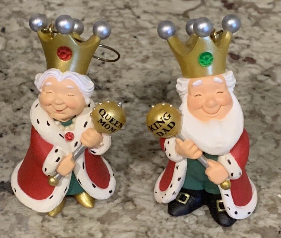 Vintage Mom And Dad Hallmark Ornaments King And Queen With Boxes