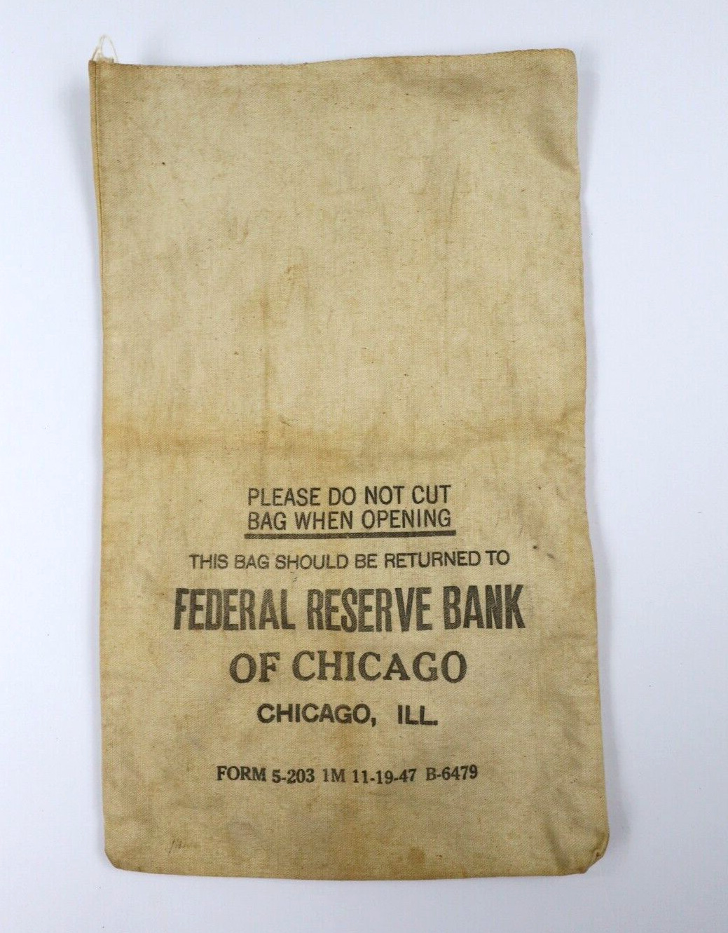 Vintage Canvas Federal Reserve Bank Of Chicago Chicago, ILL Bank Money Bag
