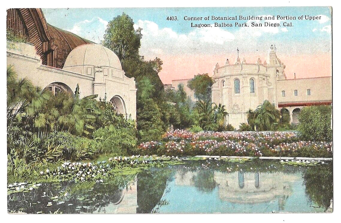 San Diego California c1940's Balboa Park, Botanical Building, Upper Lagoon