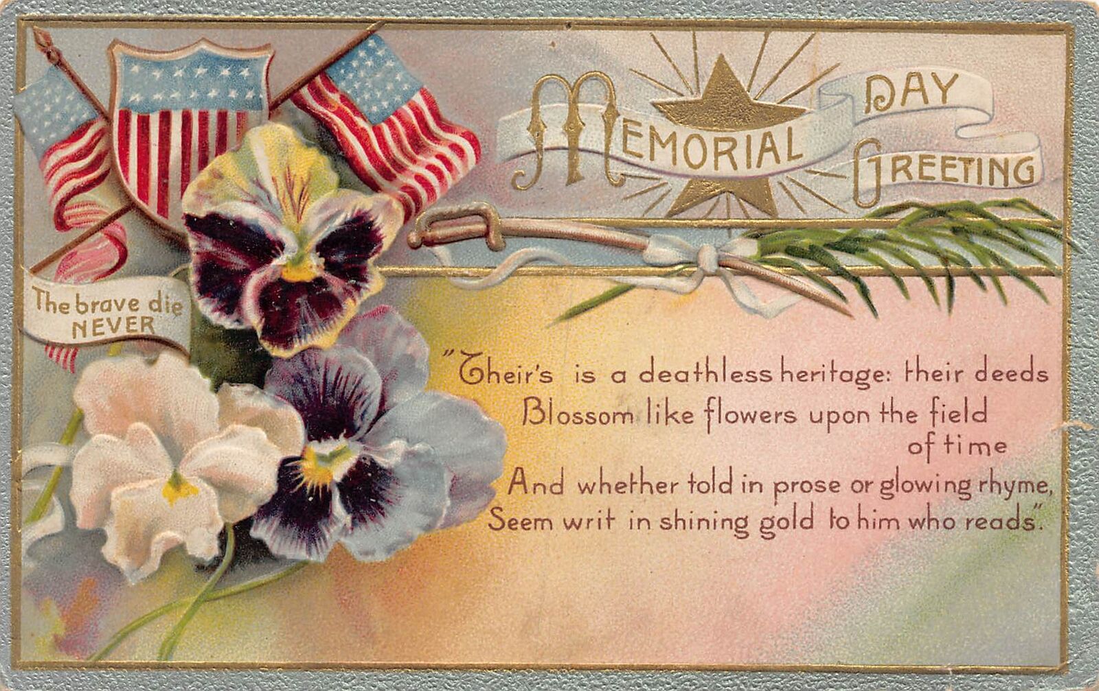 J74/ Patriotic Postcard c1910 Memorial Day Flags Flowers 141