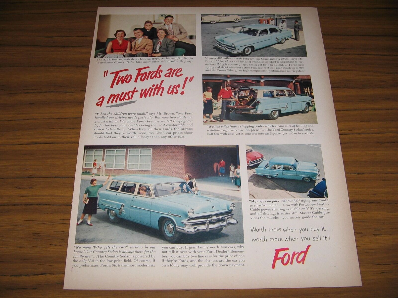 1953 Print Ad The \'53 Ford Car Station Wagon & 4-Door Models