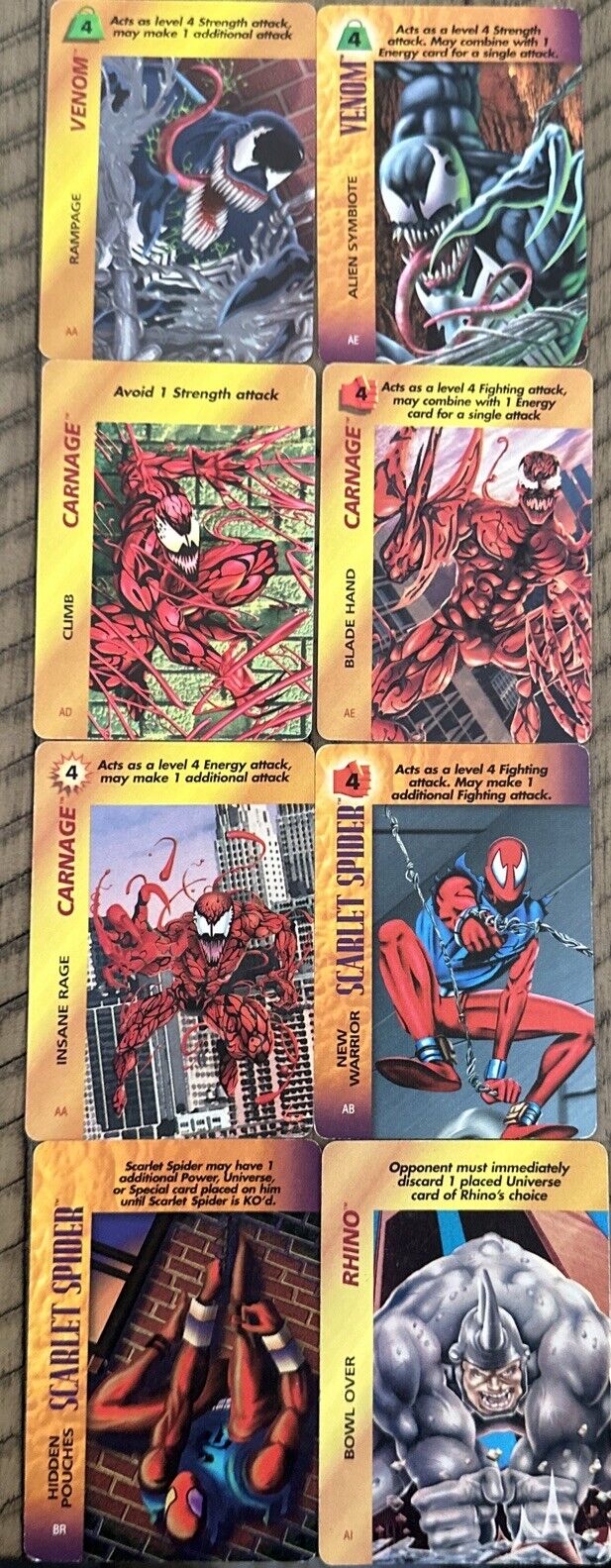 ‘95 Marvel Overpower Lot 20 Character Actions Cards. Spiderman Characters