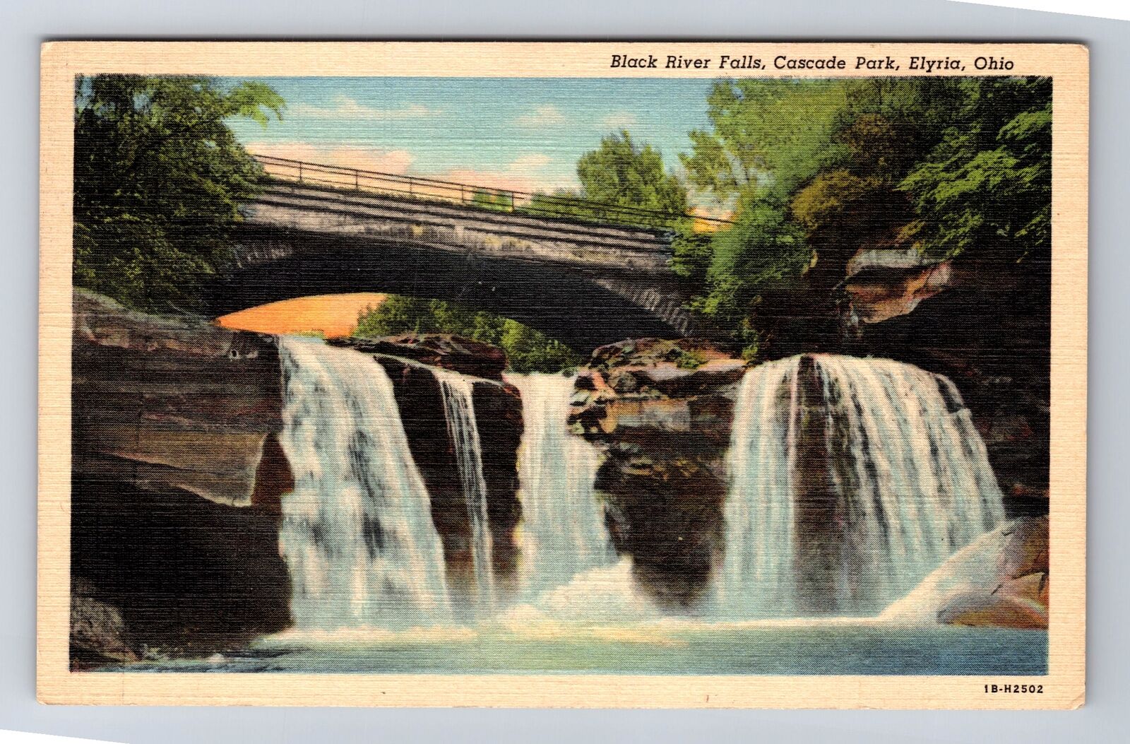 Elyria OH-Ohio, Black River Falls, Cascade Park, Antique Vintage c1946 Postcard