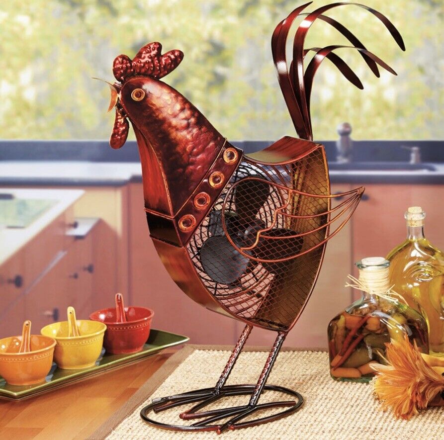Rooster Metal Rustic Fan Decor for Kitchen Office Electric