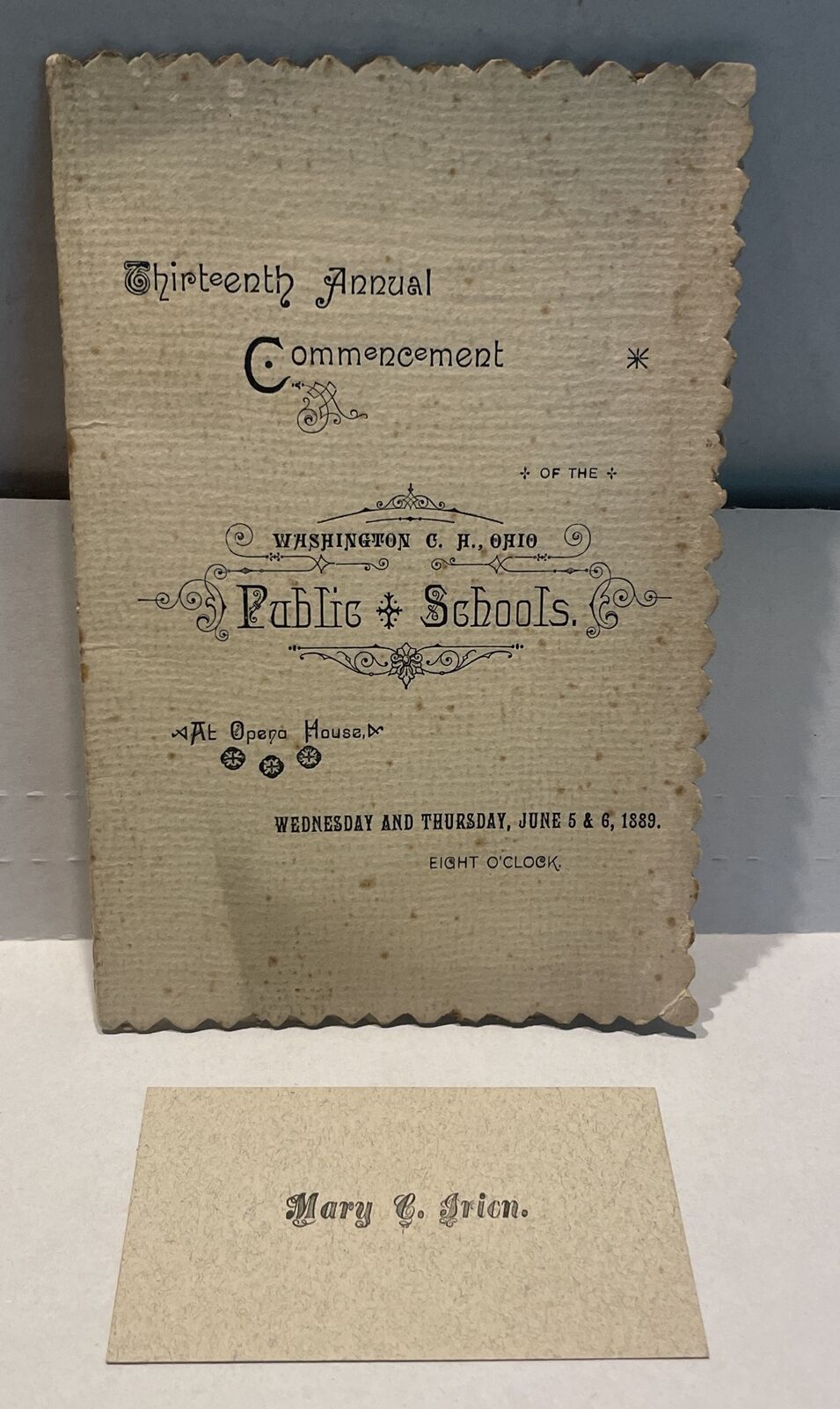 1889 Washington Ohio  Public School Annual Commencement Program At Opera House