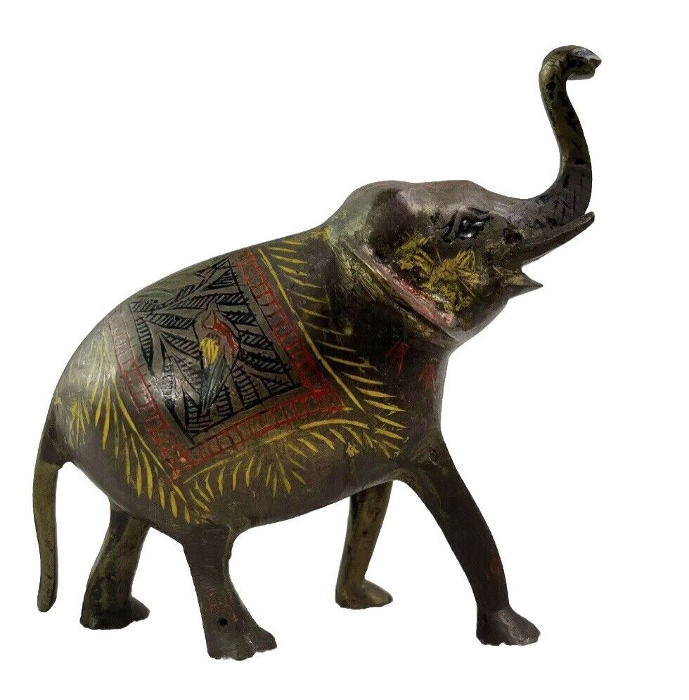 Vintage Brass Elephant Figurine Boho Bohemian Figure Made In India