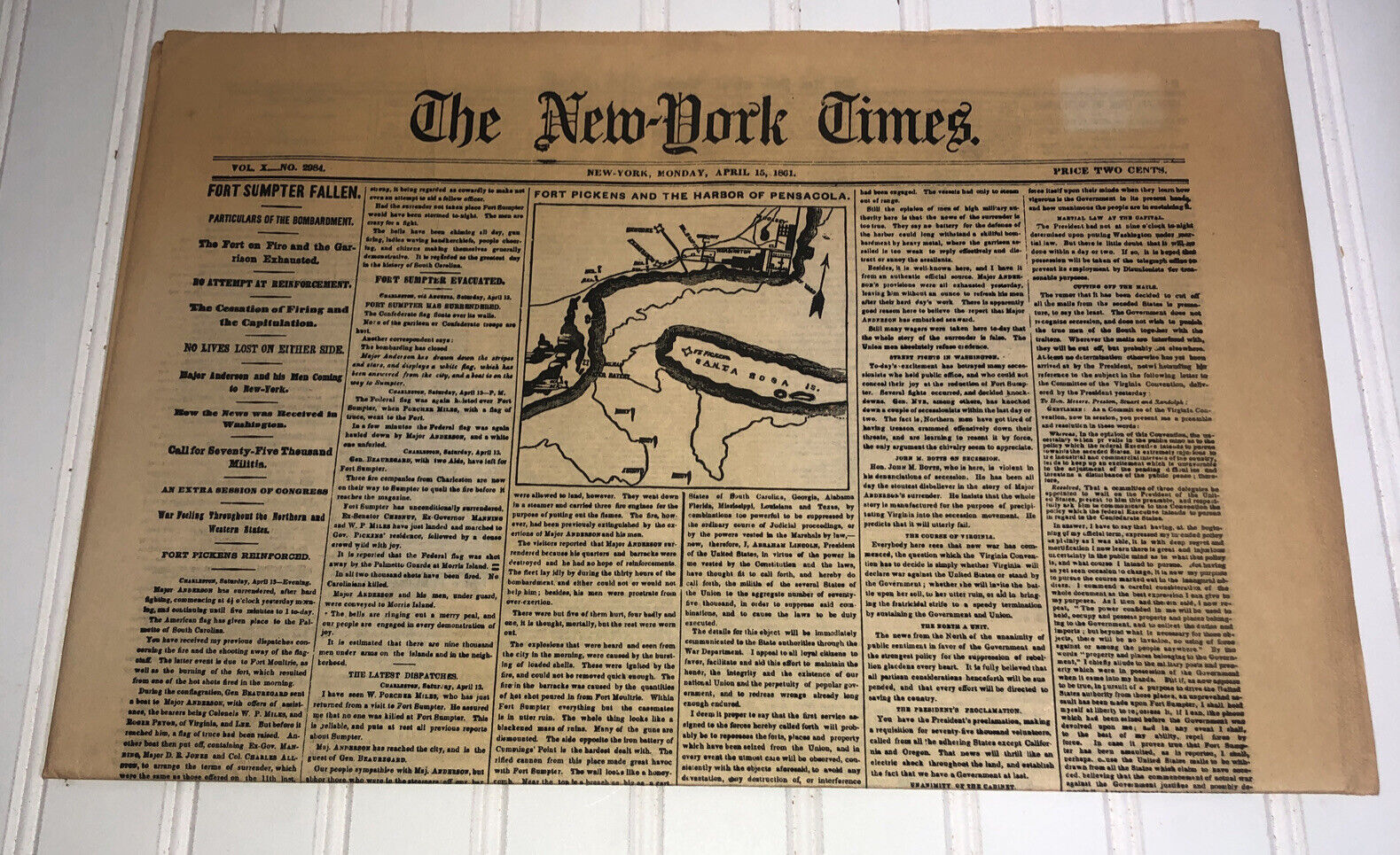 New York Times Newspaper April 15, 1861 Civil War Era Reprint