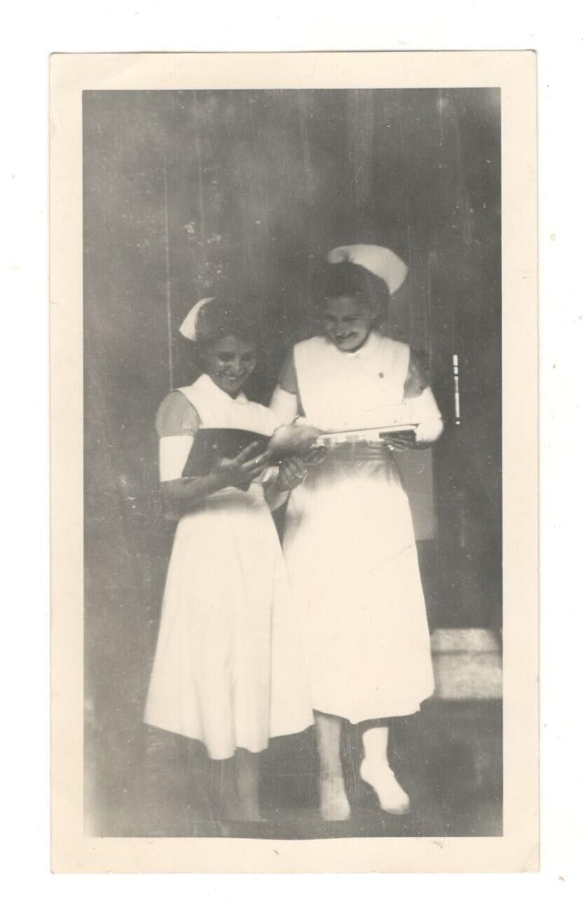 Vintage 1944 Photo Nurse 2 Nurses Woman Women 1940's Found Art DST30