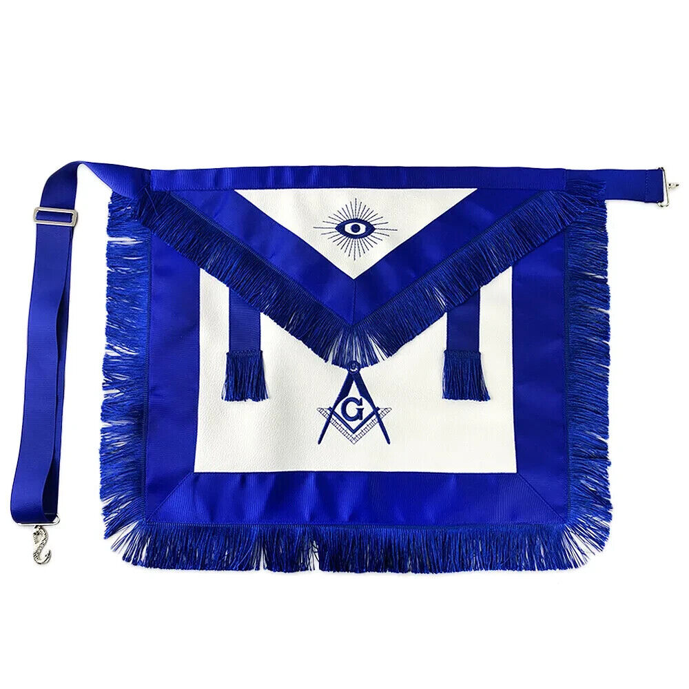 Handcrafted 100%  Masonic Master Mason Blue Lodge Apron with Blue Fringe