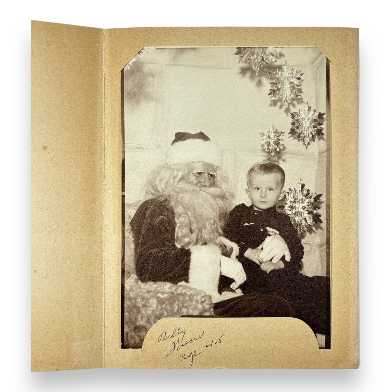 1940s Christmas Santa Claus Photo With Boy Lamson's Department Store Toledo Ohio