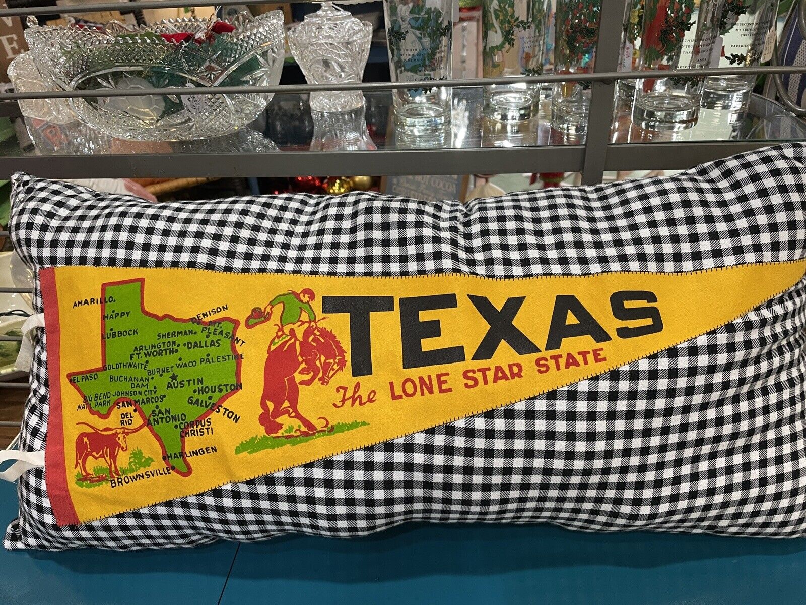 Vintage Texas Lone Star State Travel Pennant Pillow