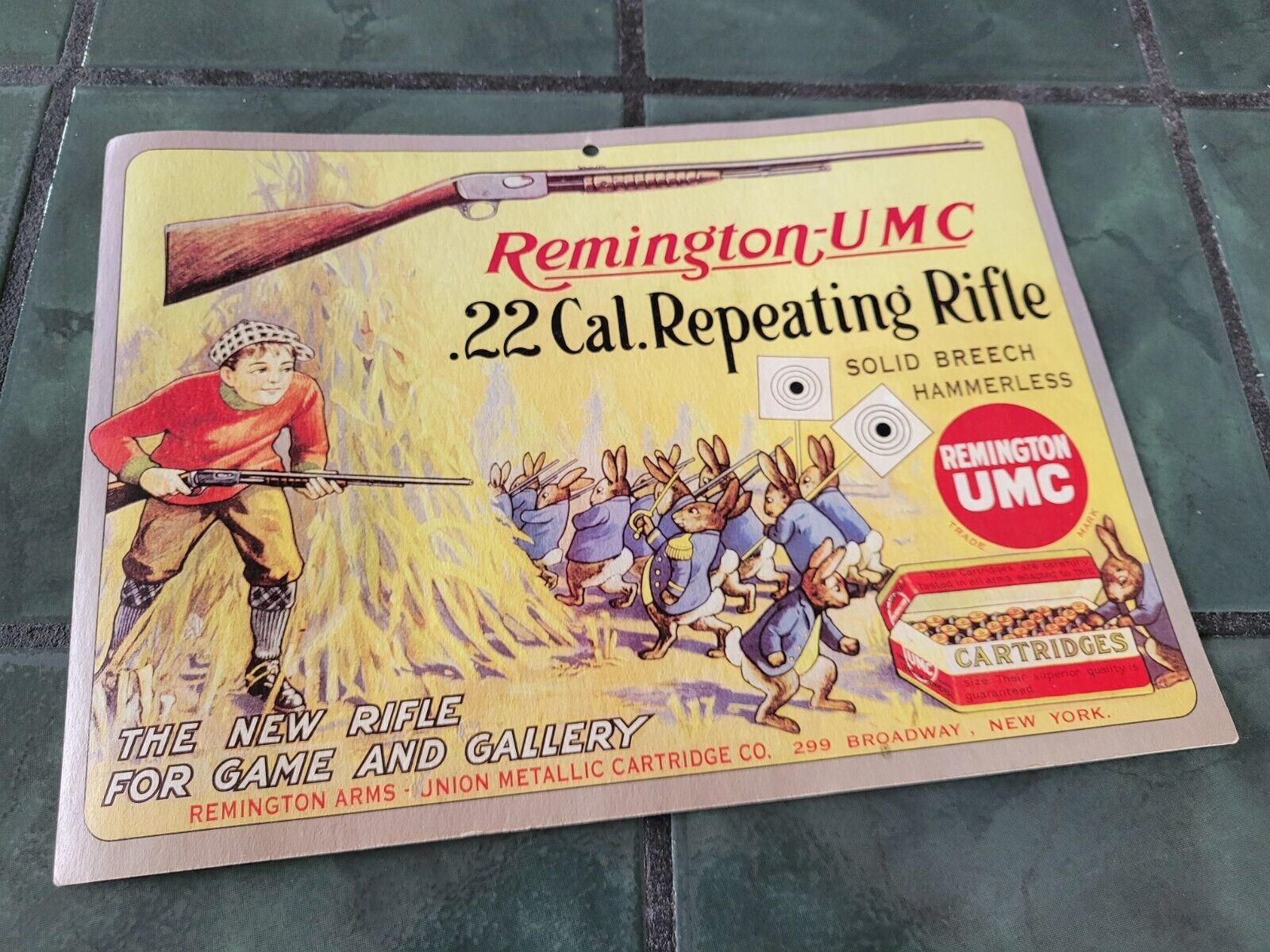 Vintage REMINGTON .22 RIFLE UMC gallery hammerless target rabbit hunting sign