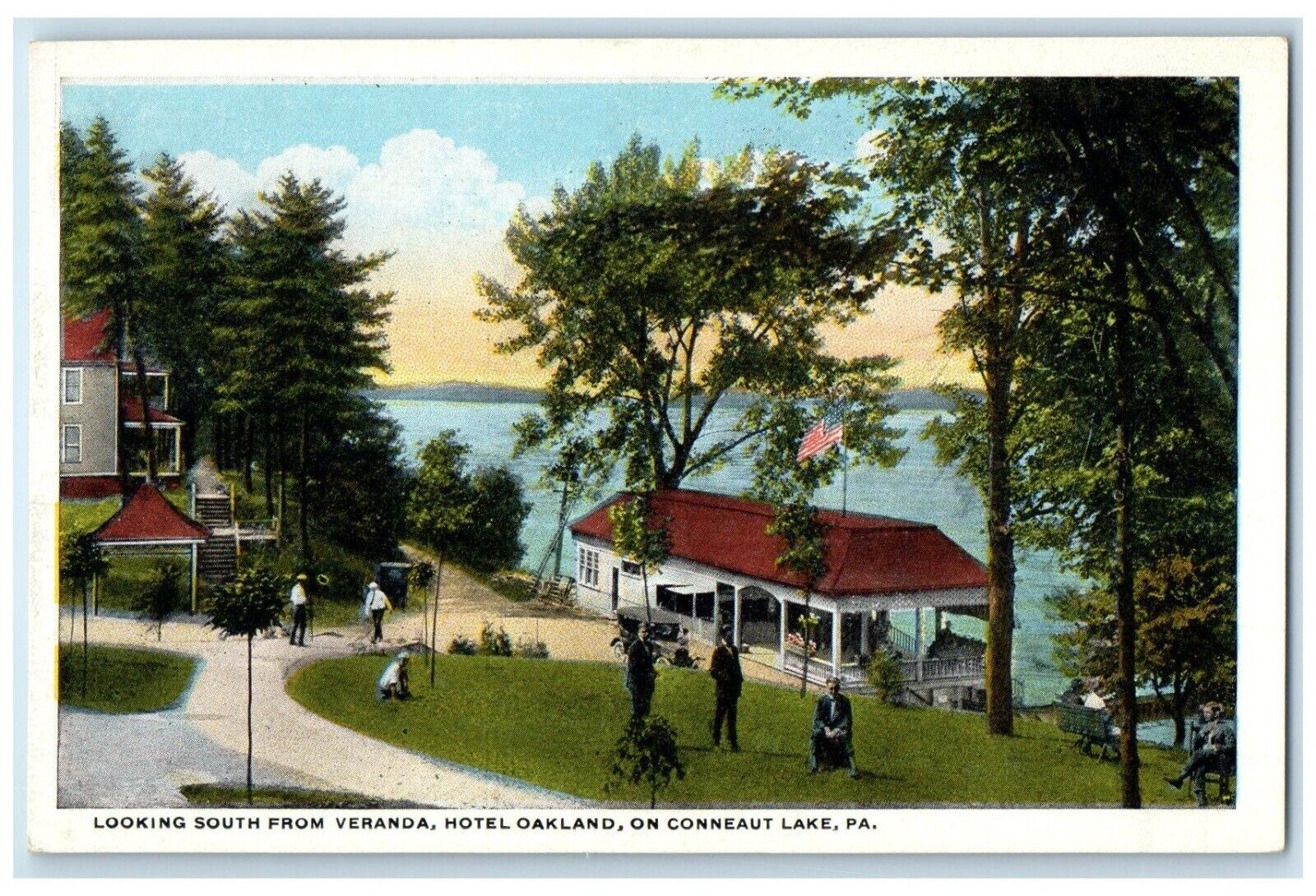 c1930's Looking South From Veranda Hotel Oakland On Conneaut Lake PA Postcard