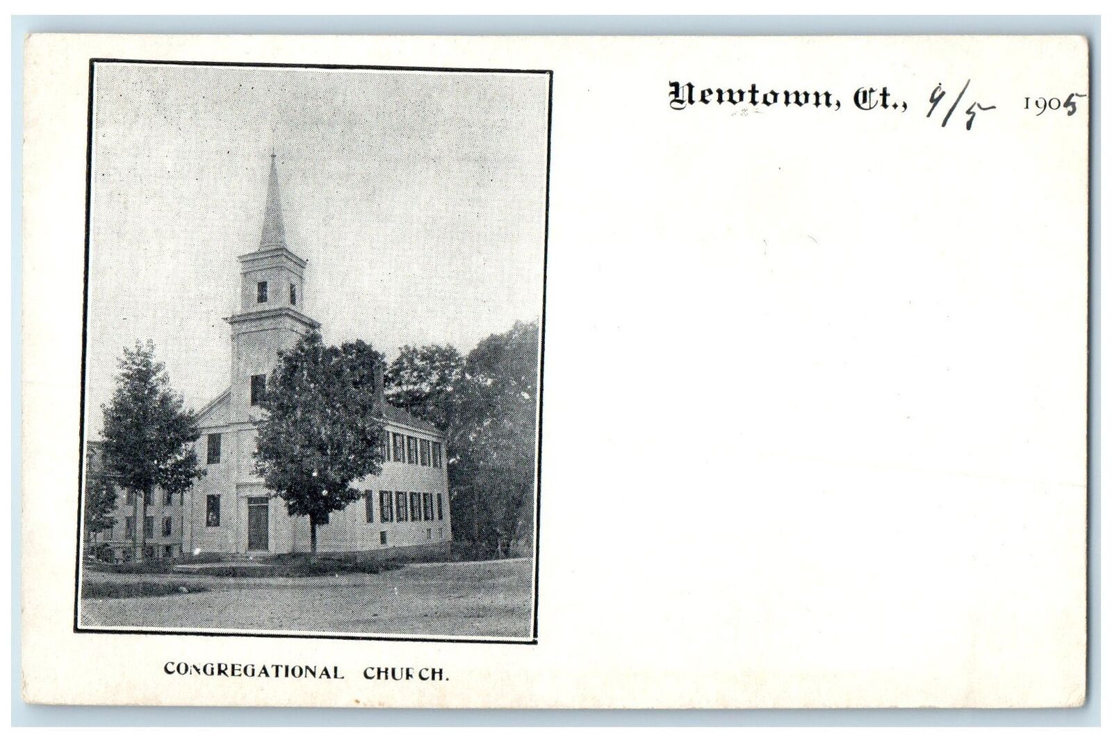 c1905's Congregational Church Exterior Newtown Connecticut CT Unposted Postcard