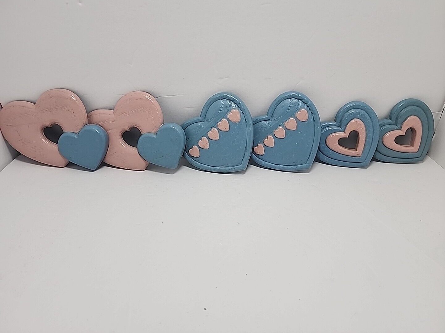 Vintage 1987 Burwood HOMCO Set of 6 Pink & Blue Hearts Wall Plaques 