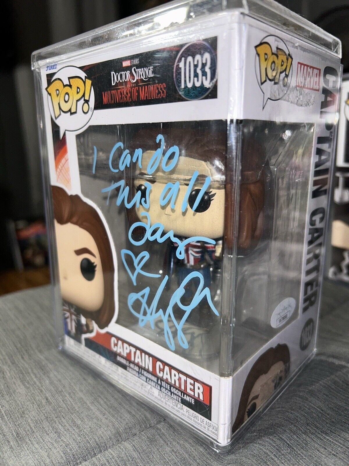 Signed Funko Pop Marvel/MCU With Quote Captain Carter Hayley Atwell (JSA COA)
