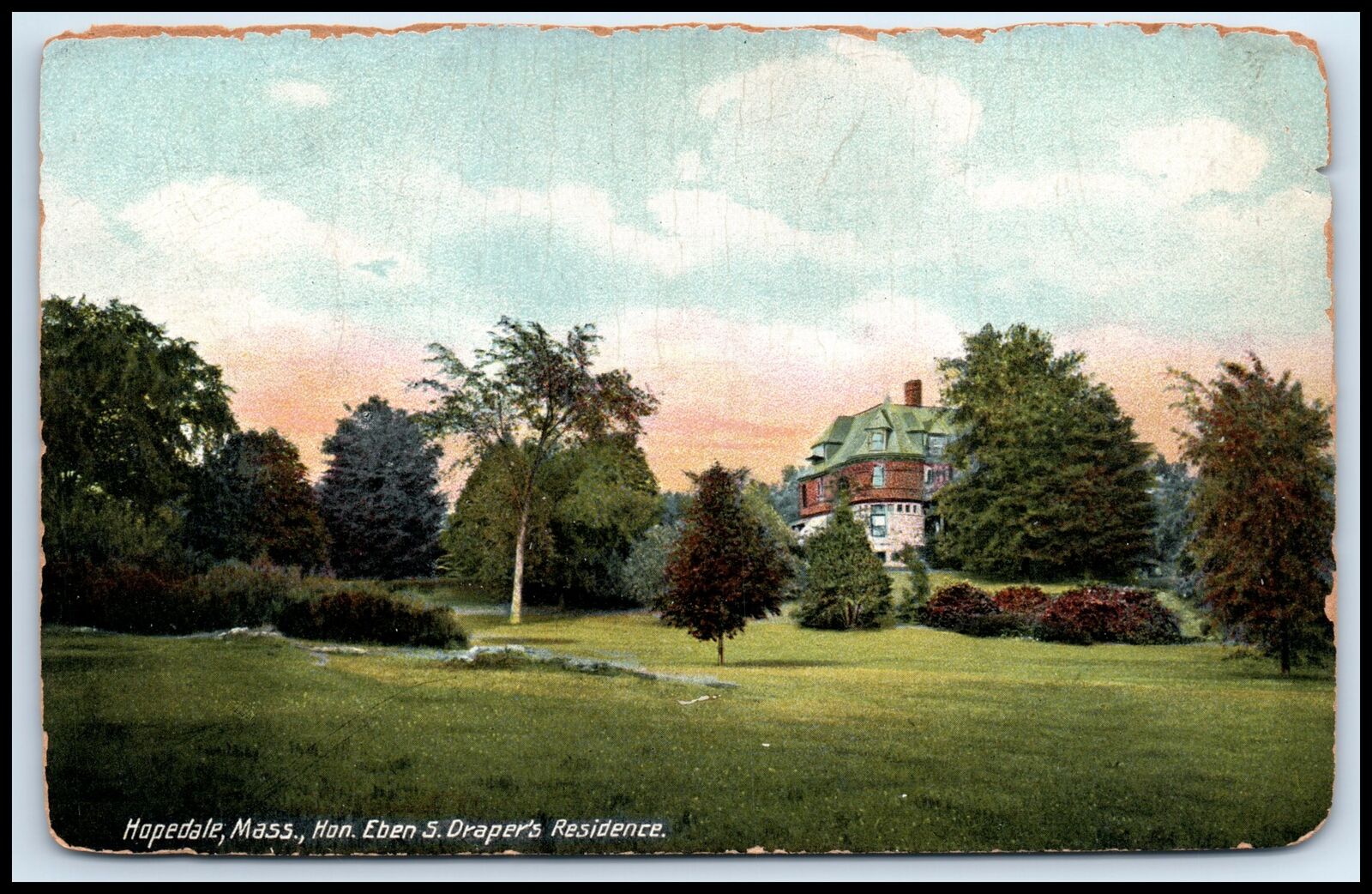 Postcard Hon. Eben S. Draper\'s Residence Hopedale MA W41