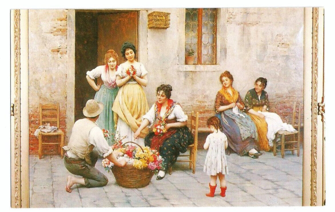 The Venetian Flower Vendor Painting Postcard Eugene De Blaas