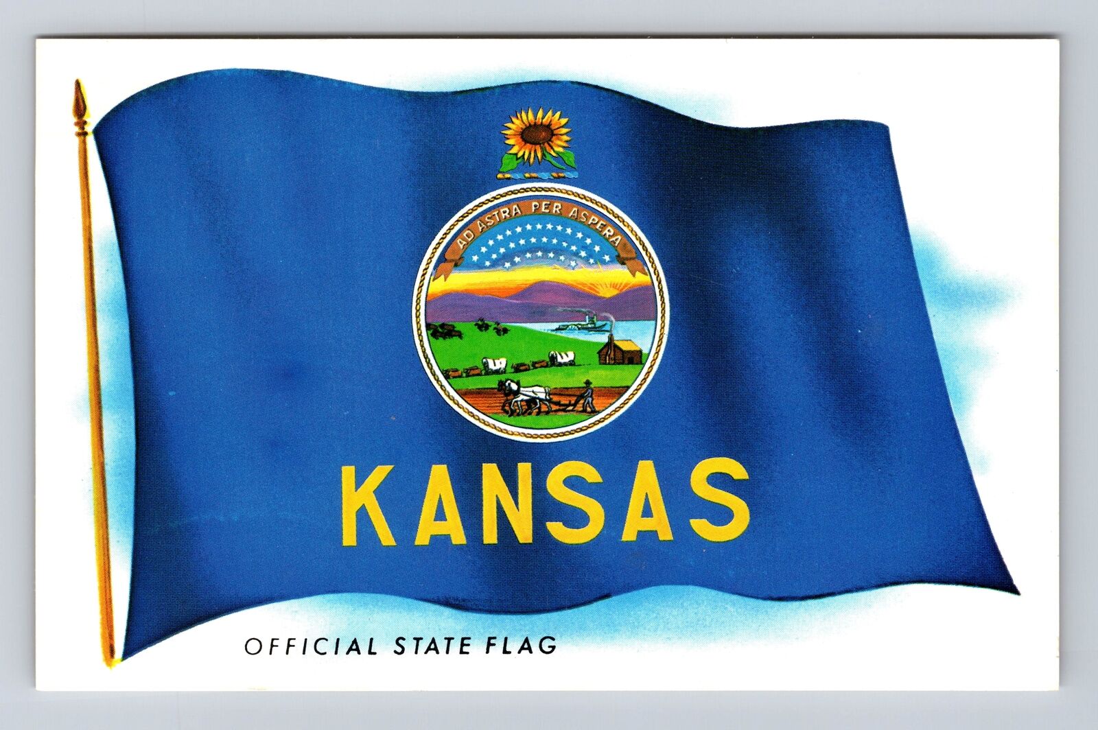 KS-Kansas, Official State Flag, General Greeting, Antique Vintage Postcard