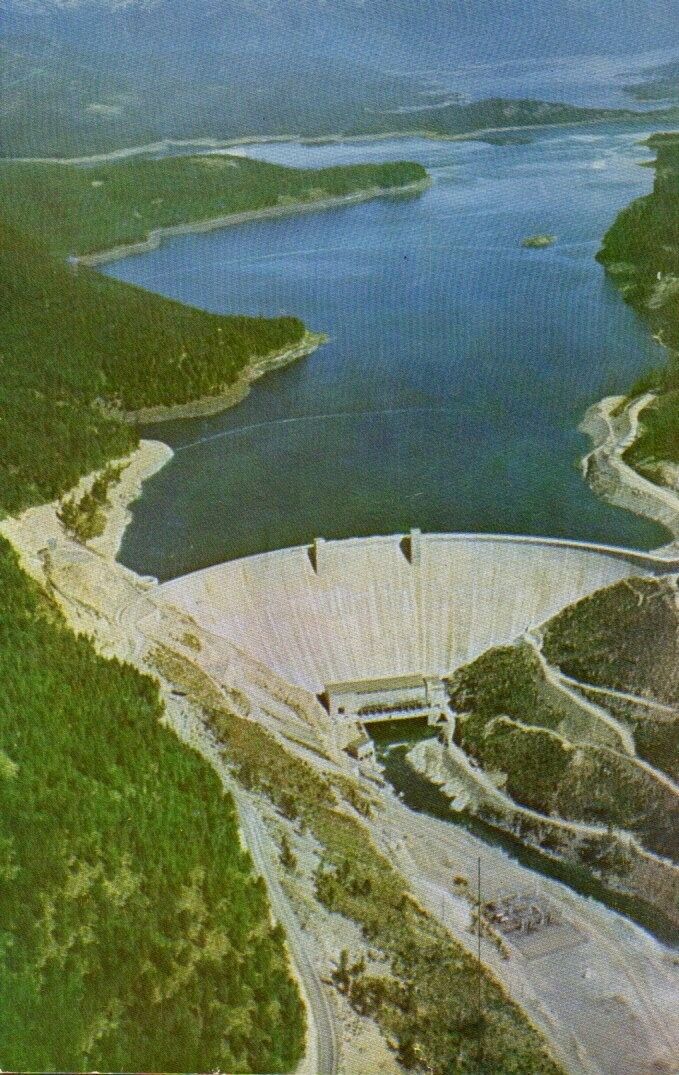 Postcard - Hungry Horse Dam, Montana Posted 1954 Aerial View  0954