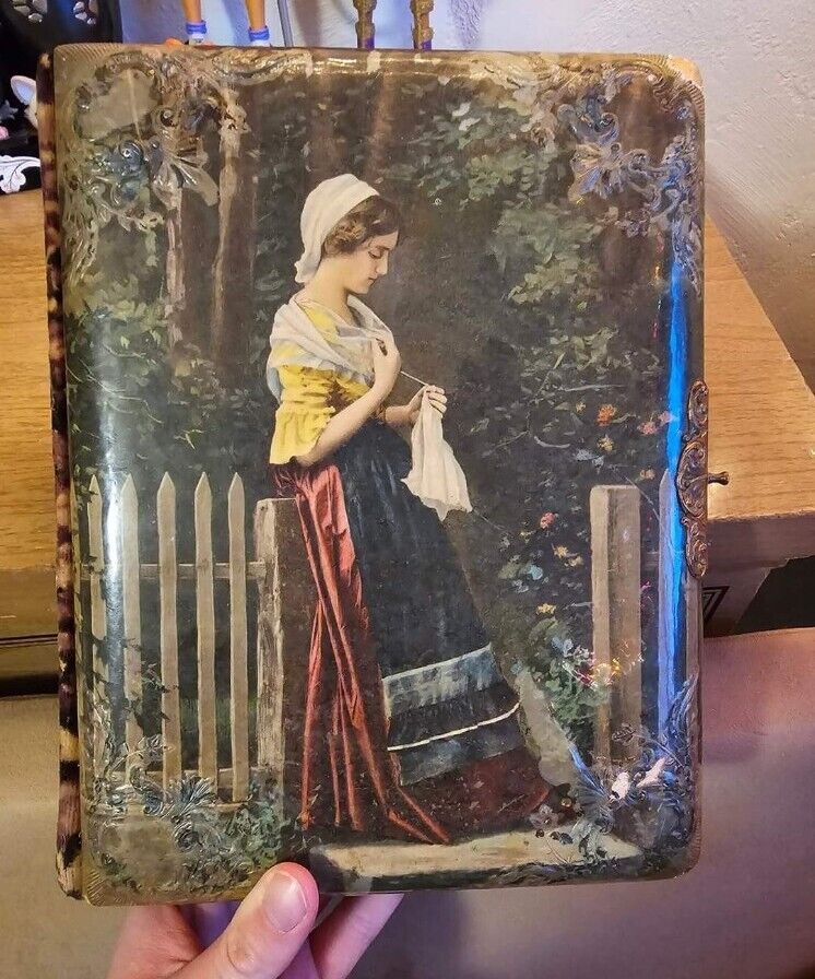 Victorian Era Celluloid Cabinet Card Album, Velvet, Woman Cover