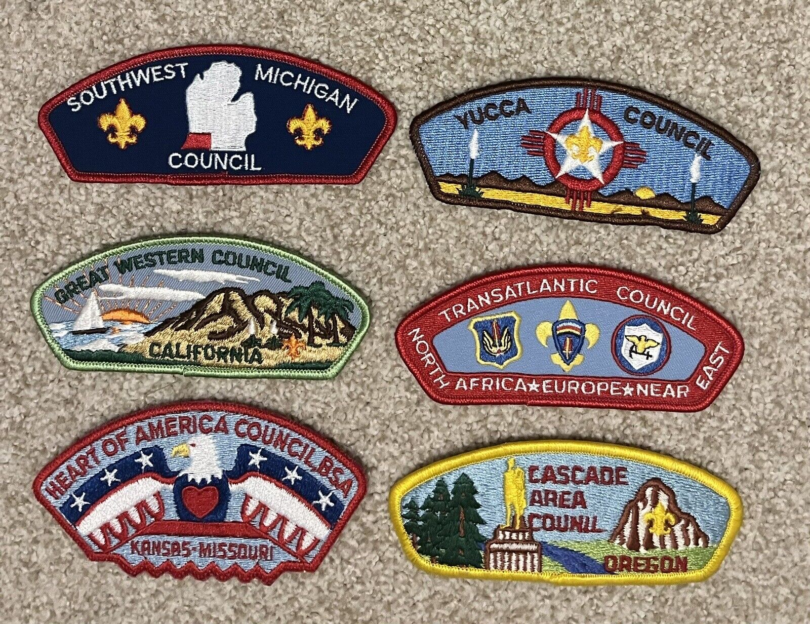 Boy Scout Lot of 6 Different Council Shoulder Strips CSPs Unused