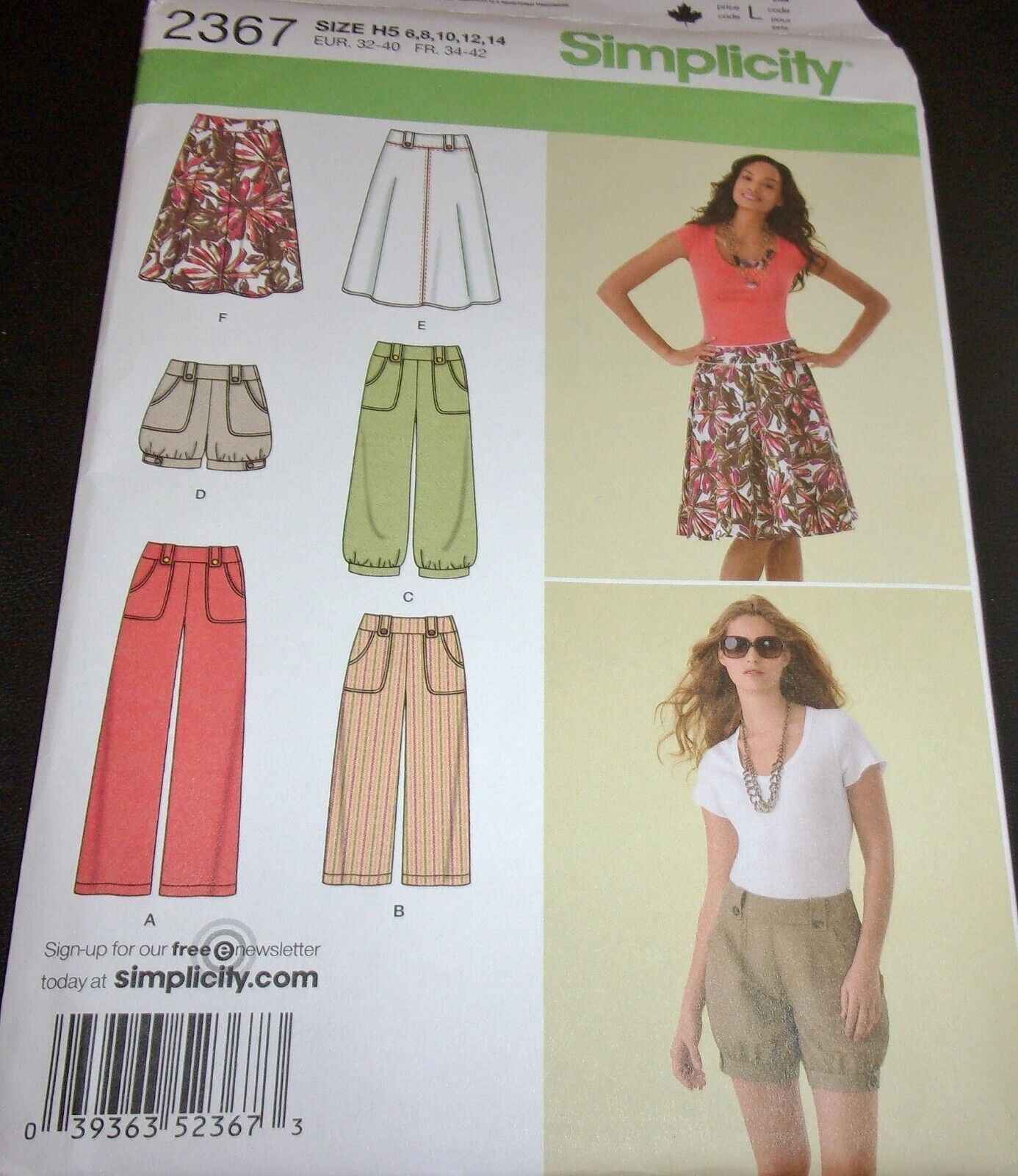 Simplicity Pattern 2367 Skirt Pants Shorts Sportswear Separates Size 6-14 Uncut