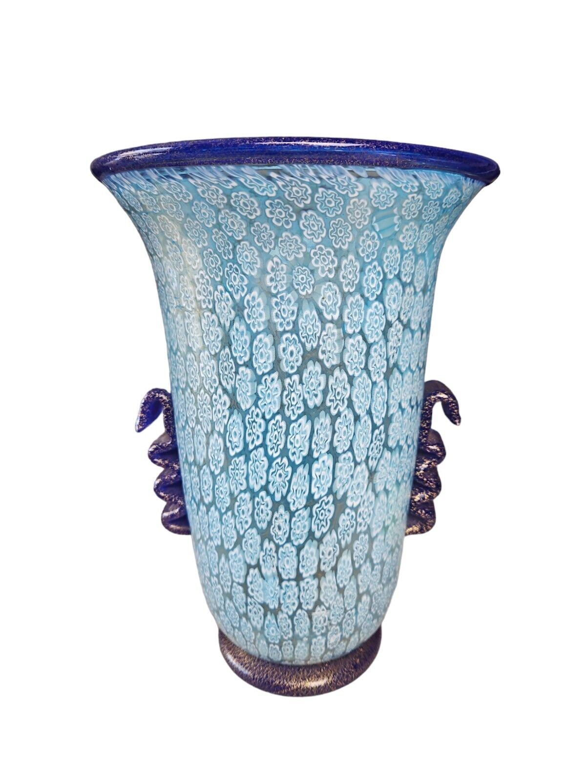 Vintage Murano Lapis Lazuli Gambaro & Poggi Millefiori Glass Vase~Etched Signed