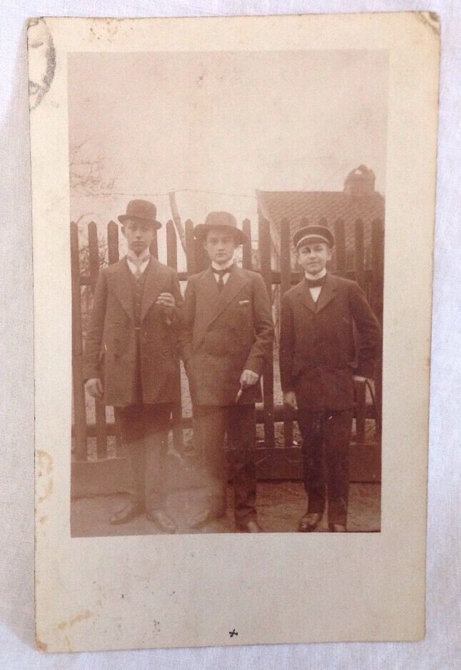 Vintage Photo Postcard RPPC 3 Boys w/ Cigars Male Camaraderie Young Men Cigar
