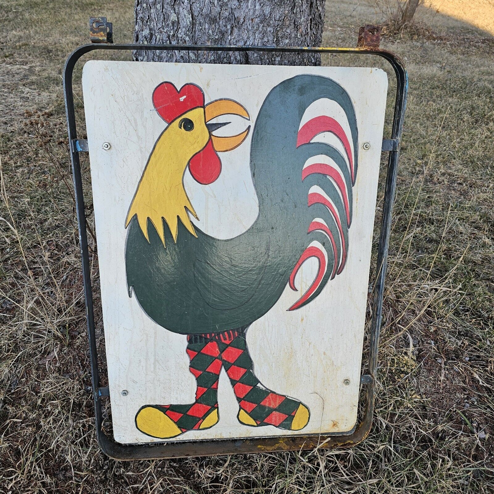 Rooster - Vintage Hand Painted Two Sided Sign From Store Front